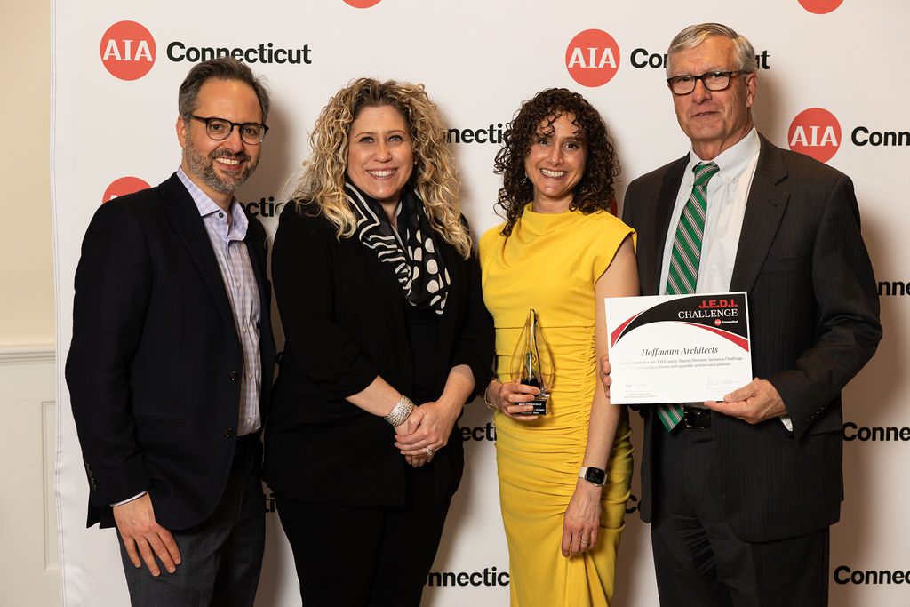Avi Kamrat, Cindy Lattanzio, Alison Hoffmann, and Russ Sanders, AIA, attended the AIA Connecticut Gala to accept the JEDI Award