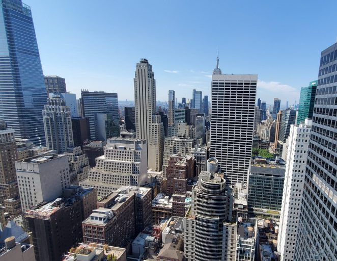 Aerial view of New York City near Rockefeller Center