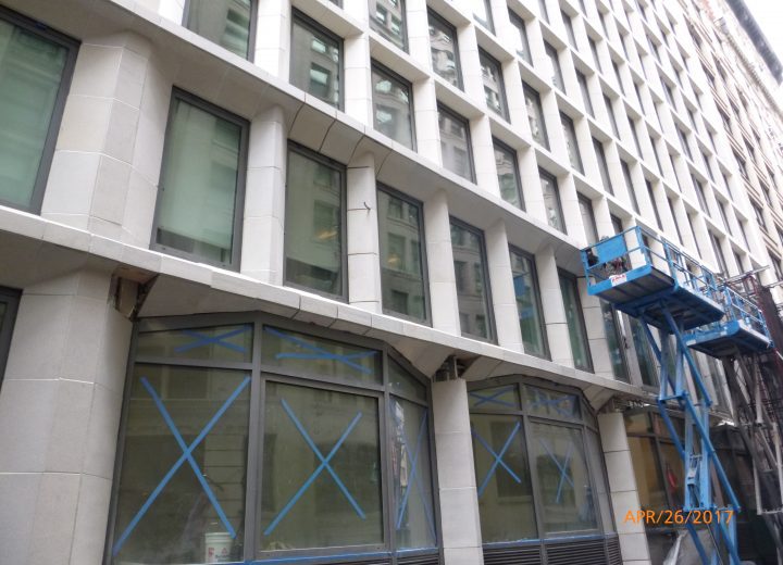 Construction in progress for facade of a New York apartment building