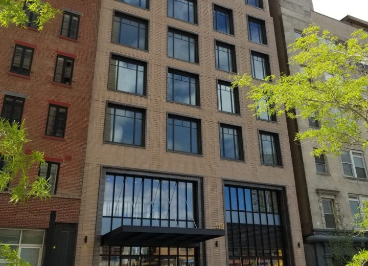 Street view of new residential building in New York City