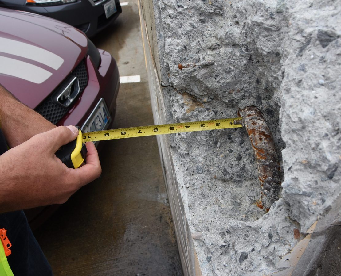 Evaluating concrete damage in a parking structure