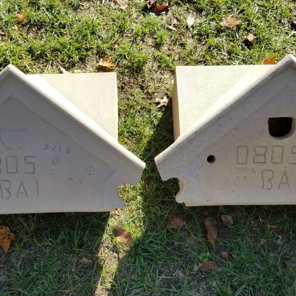 Synthetic and original terra cotta units side-by-side