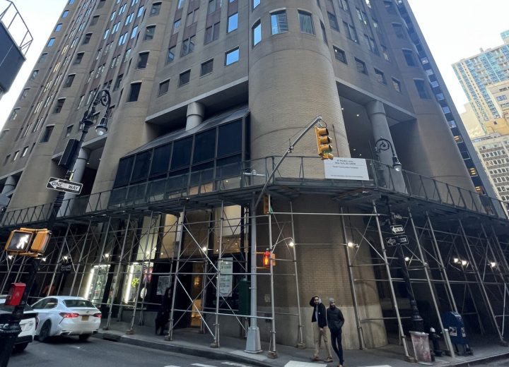 Sidewalk shed at the facade of a New York City building