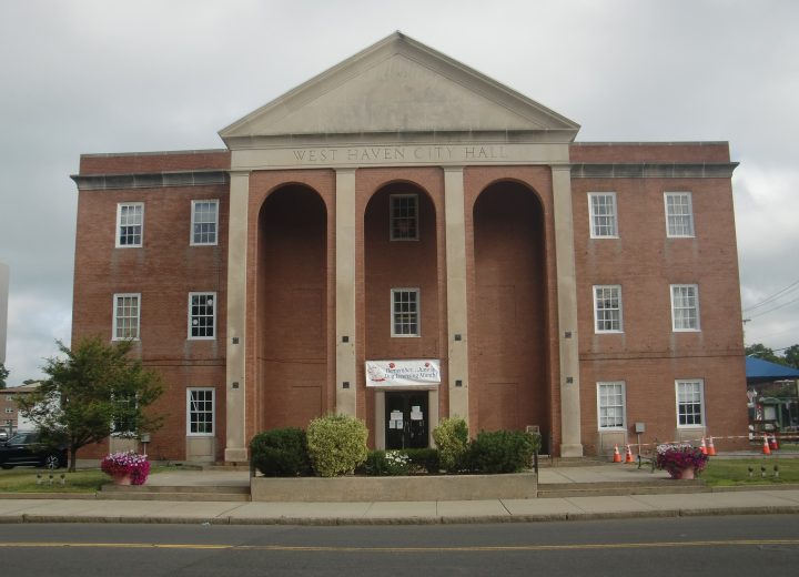 Main entrance facade of West Haven City Hall in Connecticut