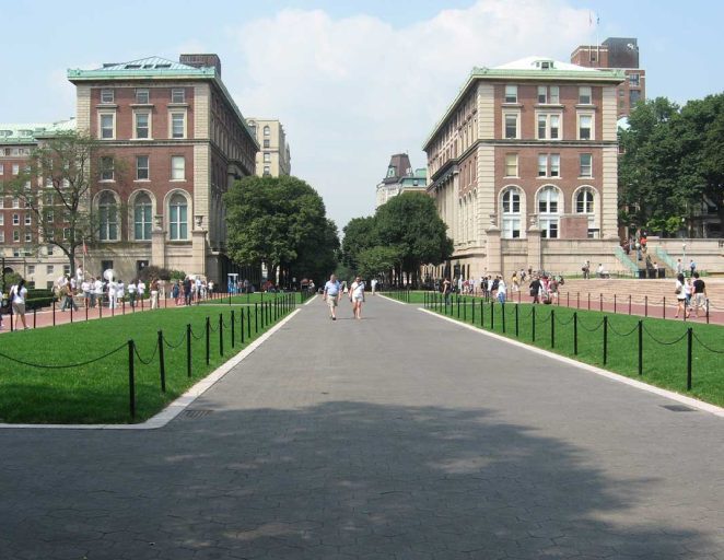 Columbia University College Walk. Sidewalk in a plaza