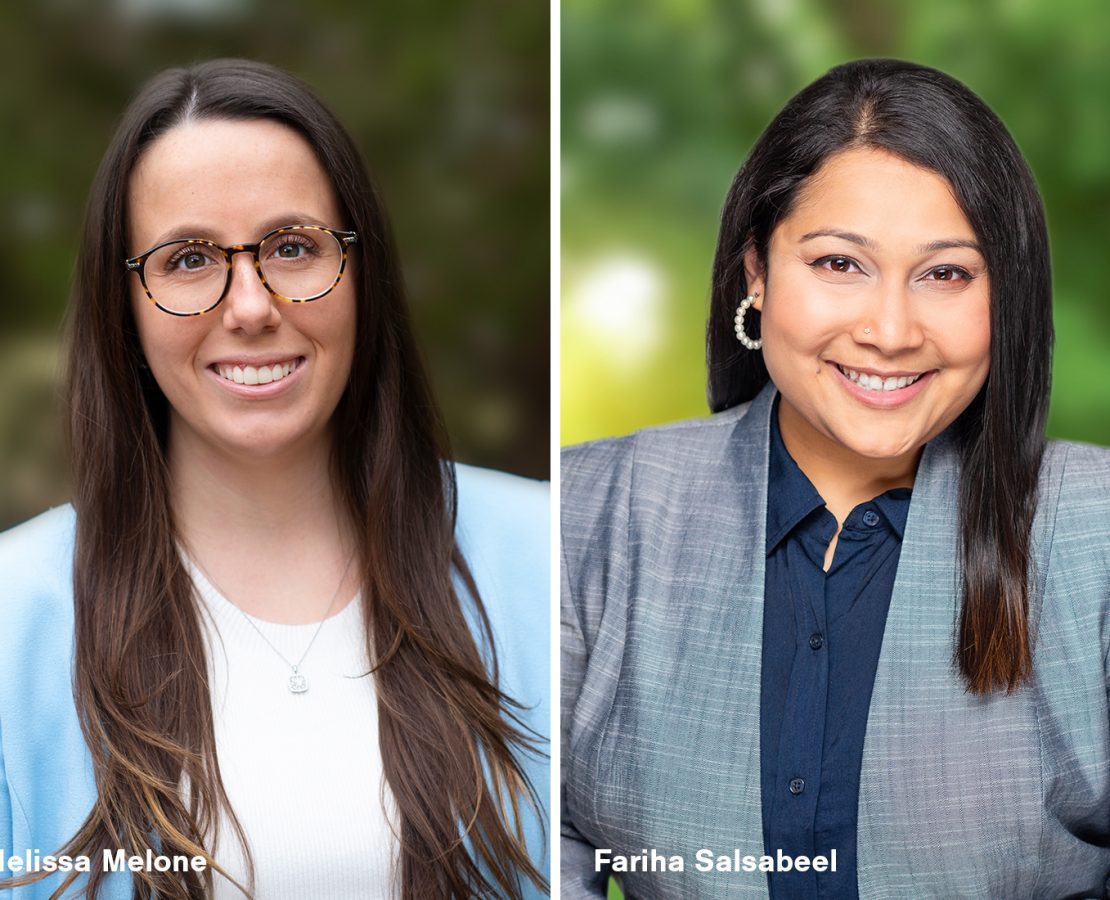 Paired portraits of Melissa Melone and Fariha Salsabeel of Hoffmann Architects and Engineers