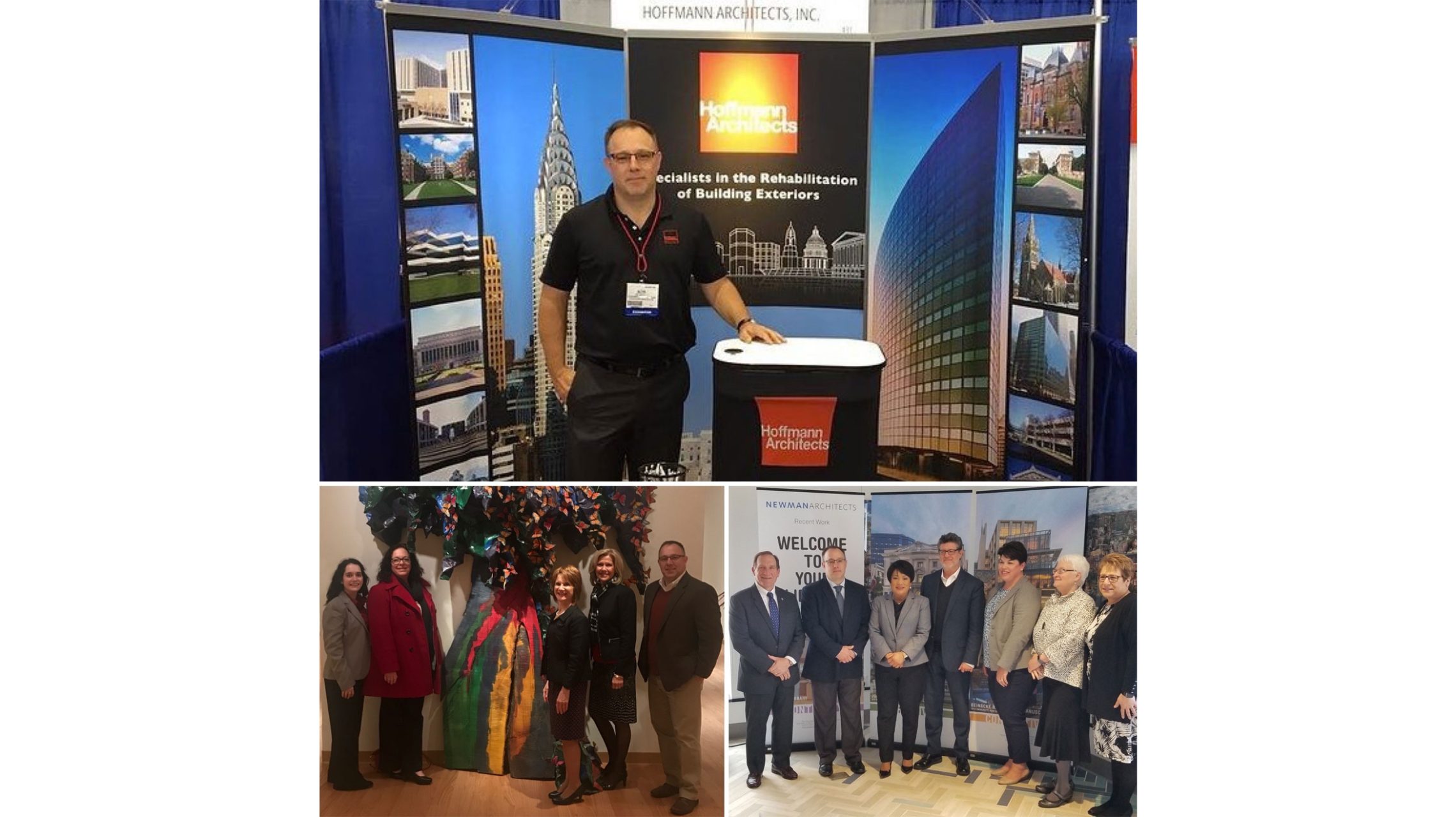 Robert G. Delagrange, Senior Business Development Manager, attending the Northeast Buildings and Facilities Management Conference [top], the Connecticut Building Congress Project Team Awards [bottom left], and the American Institute of Architects (AIA) Connecticut Architecture Week [bottom right].