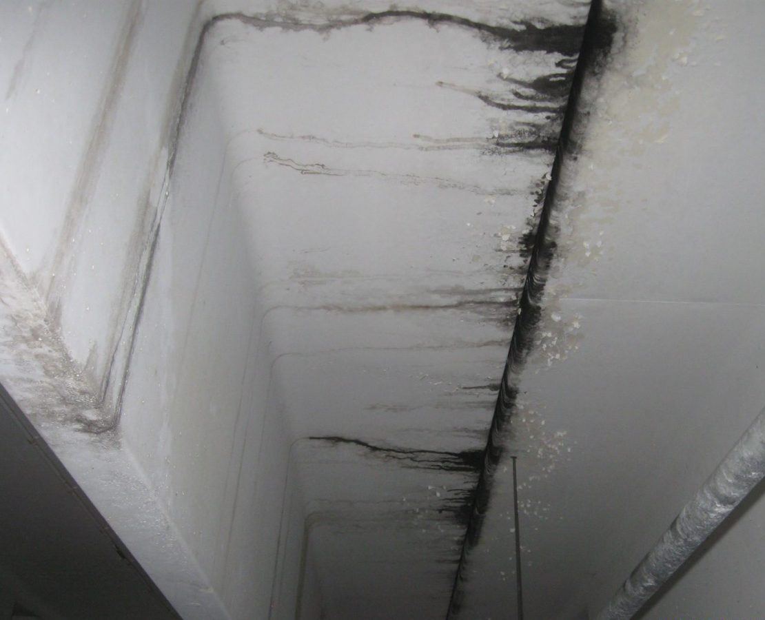 Soffit discoloration due to leaks.