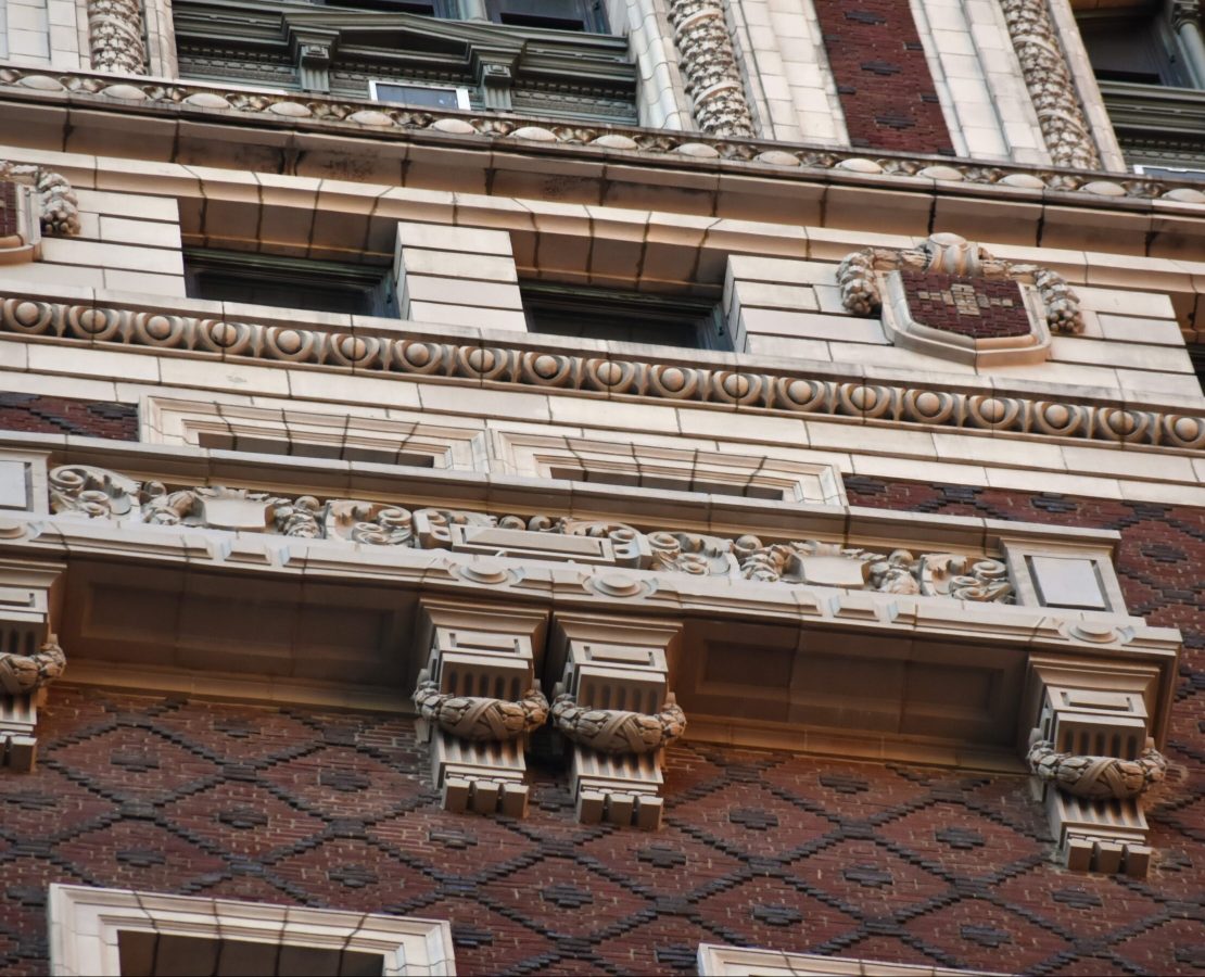 At this Juliet balcony, concerns about the aging framing prompted isolated replacement of terra cotta with lightweight substitutes