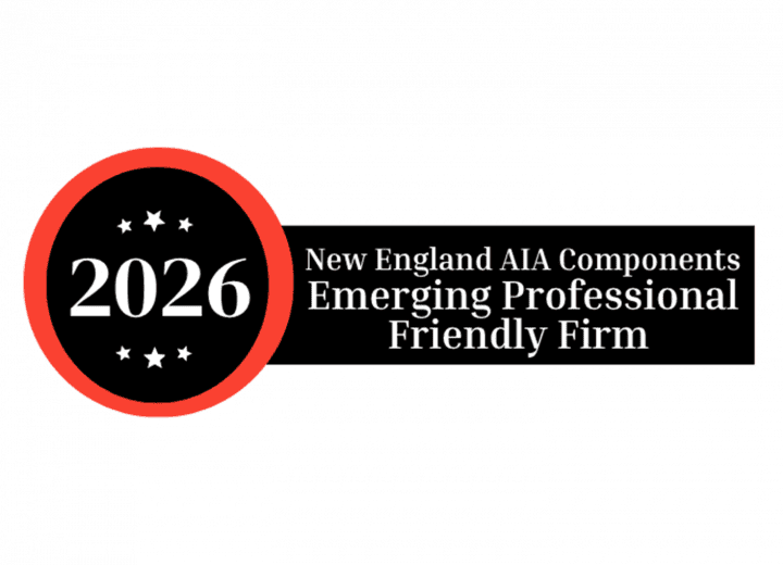 Graphic announcing recipient of the 2026 AIA New England Components Emerging Professional Friendly Firm Award