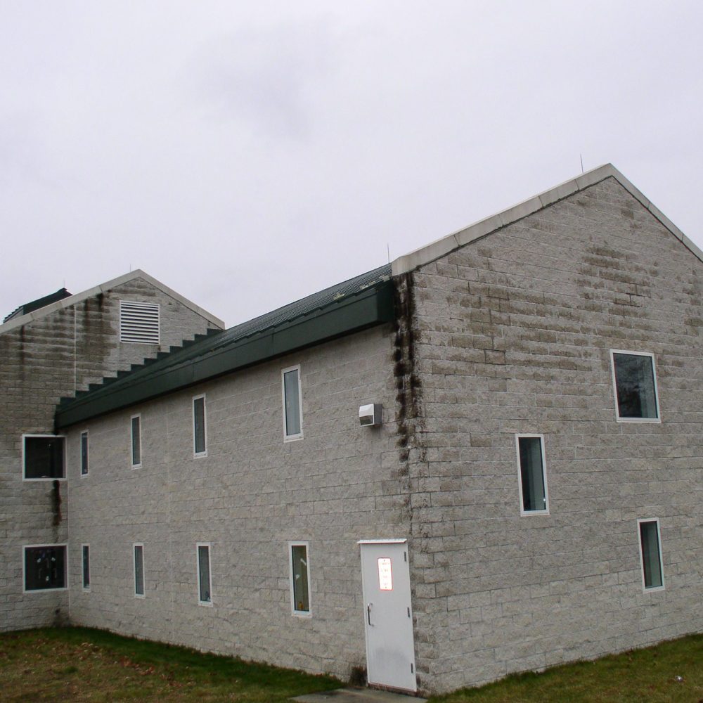 Exterior walls at York Correctional were deteriorating prematurely, with signs of moisture damage and vegetative growth