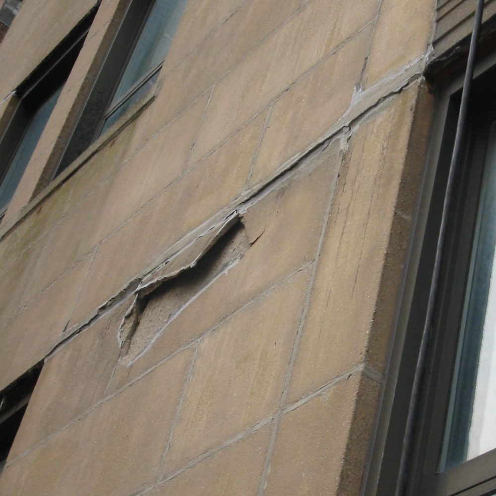 Philadelphia Office Tower poorly executed facade repair that failed, leaving dangerous conditions