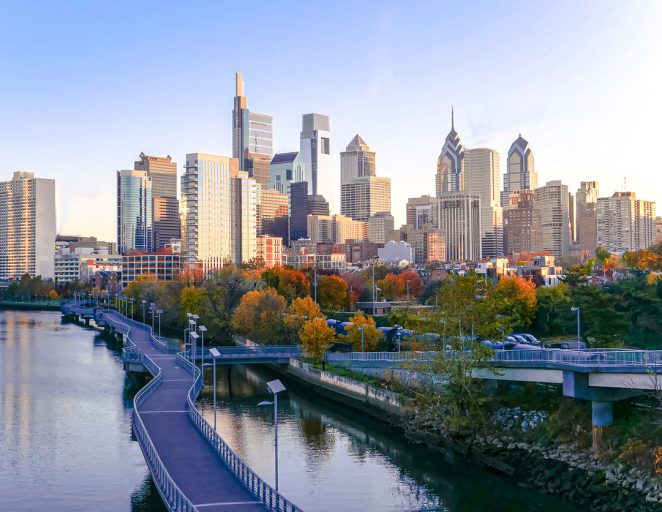 Philadelphia skyline in autumn