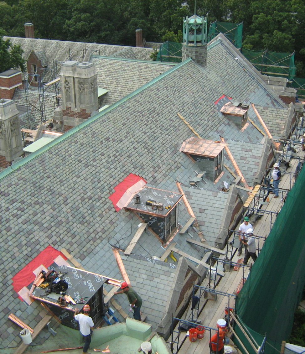 Repairs being performed on a roof